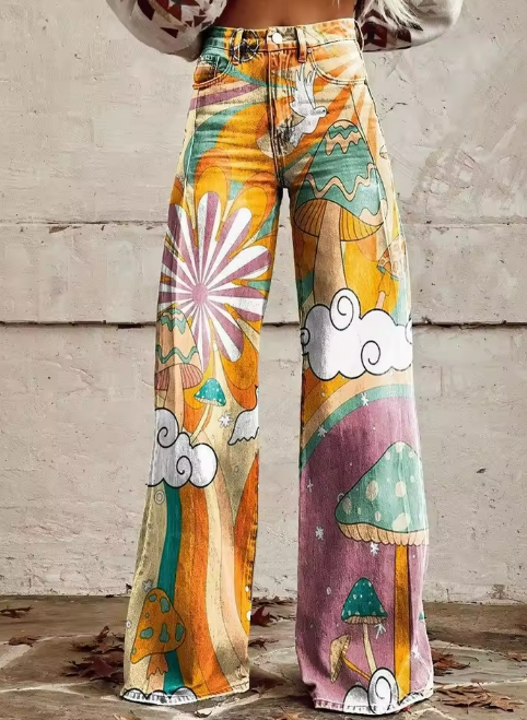 Emilia | Vintage Spodnie o Szerokich Nogawkach