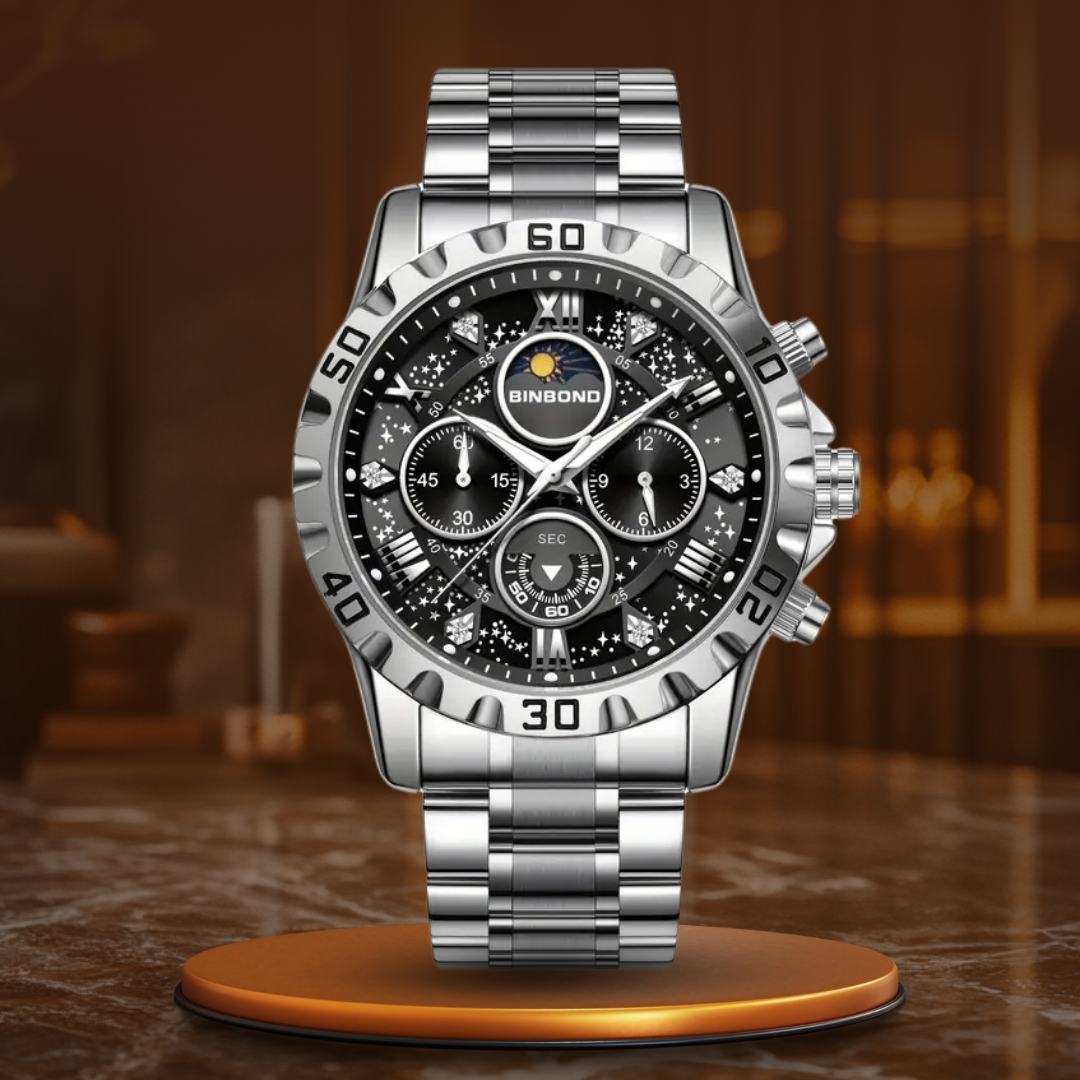 Luksusowy zegarek chronograf z metalową bransoletą